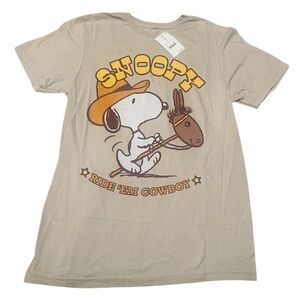 Peanuts Snoopy Ride Em Cowboy Graphic T-Shirt Tan- Size Adult Small